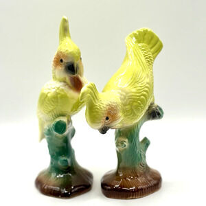 Vintage William Maddux Porcelain Cockatoo Parrot Figurines Set of 2